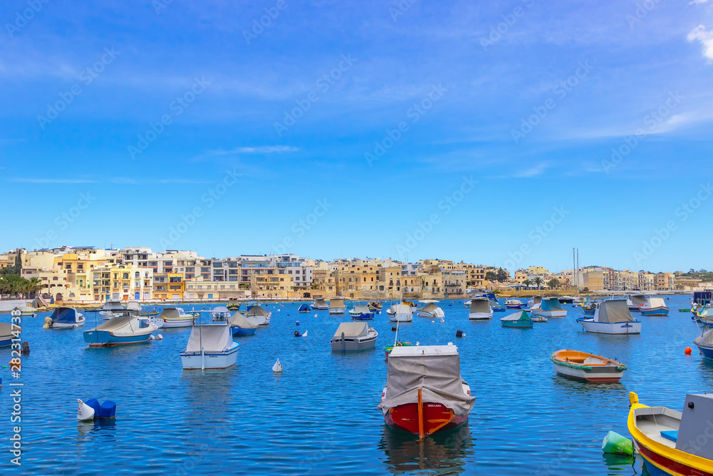 View of a seaside promenade in Birzebbuga, Malta