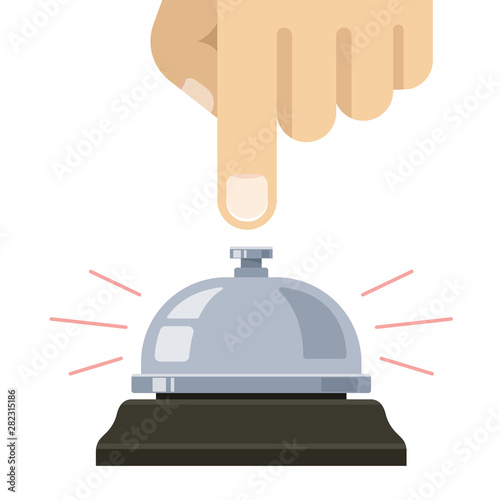 table bell. hand presses the bell. call staff. 