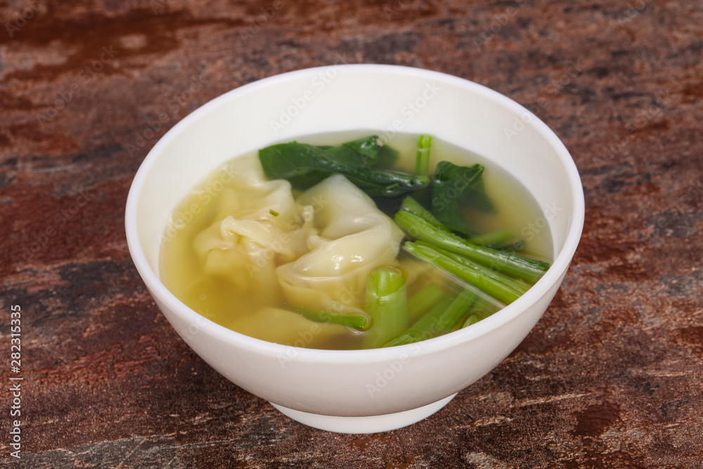 Asian traditional Wonton soup with herbs Asian traditional Wonton soup with herbs