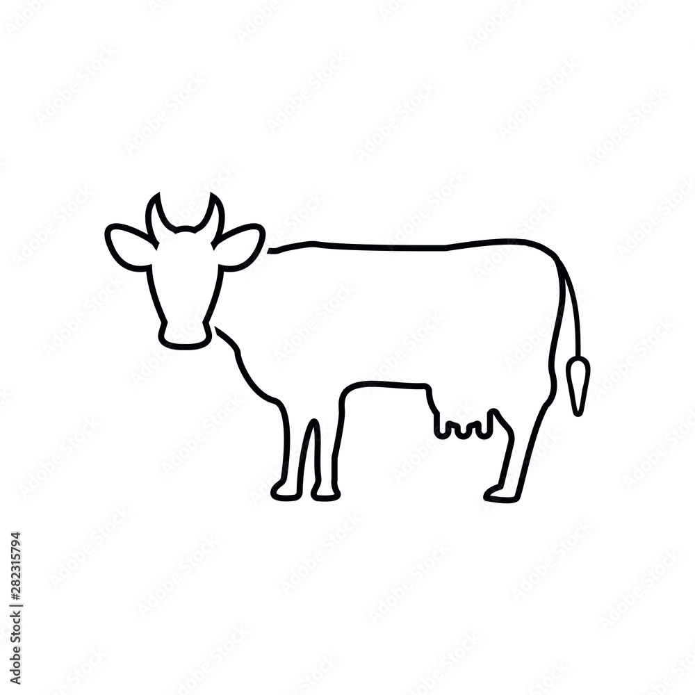 Fototapeta premium Cow, farm animal line icon. Vector graphics, a linear pattern on a white background, eps 10.