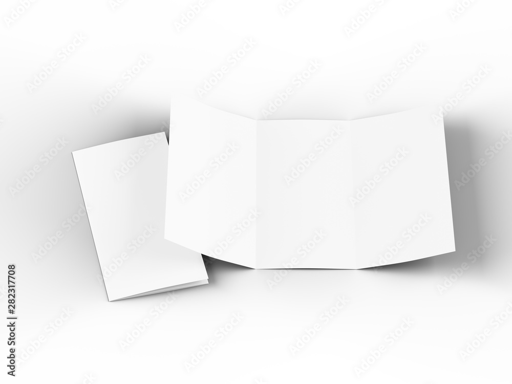 Folded trifold brochure in A4 format mockup.3d illustartion Folded trifold brochure in A4 format mockup.3d illustartion
