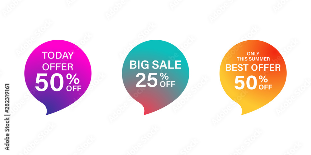 Gradient tags or banners isolated sale icon. Trendy futuristic graphic discount concept.