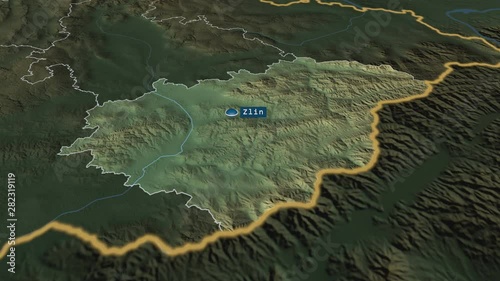 Zlínský - region of Czech Republic with its capital zoomed on the physical map of the globe. Animation 3D photo