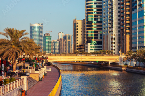 bridge over Qasba canal, Sharjah, United Arab Emirates photo