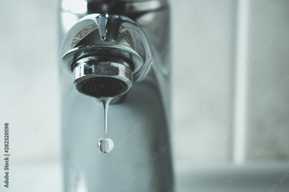 Wunschmotiv: water drop dripping from the tap and water shortage #282320598