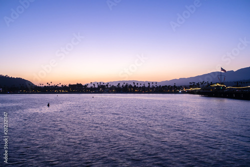 sunset on the wharf and beach