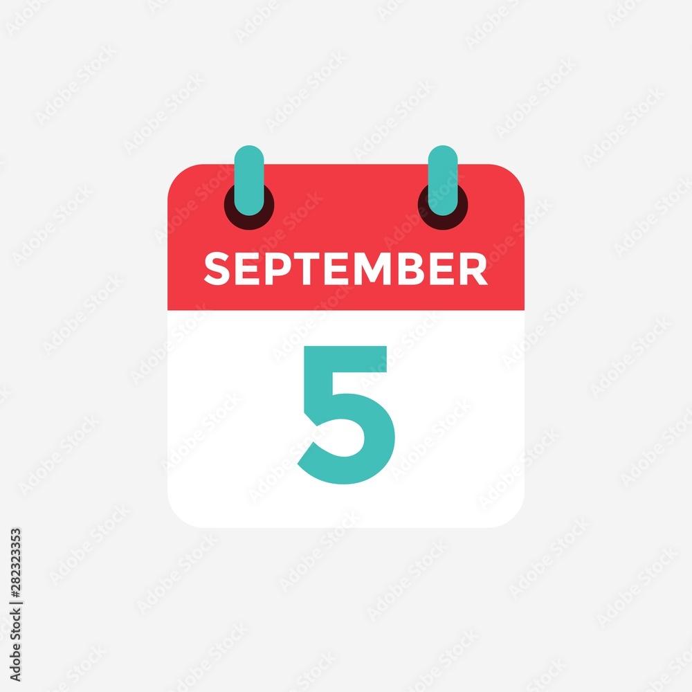 Flat icon calendar, 5 September. Date, day and month. Vector illustration. Flat icon calendar, 5 September. Date, day and month. Vector illustration.