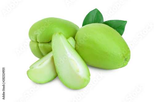 Wallpaper Mural fresh Chayote vegetable or mexican cucumber with leaf isolated on white background Torontodigital.ca