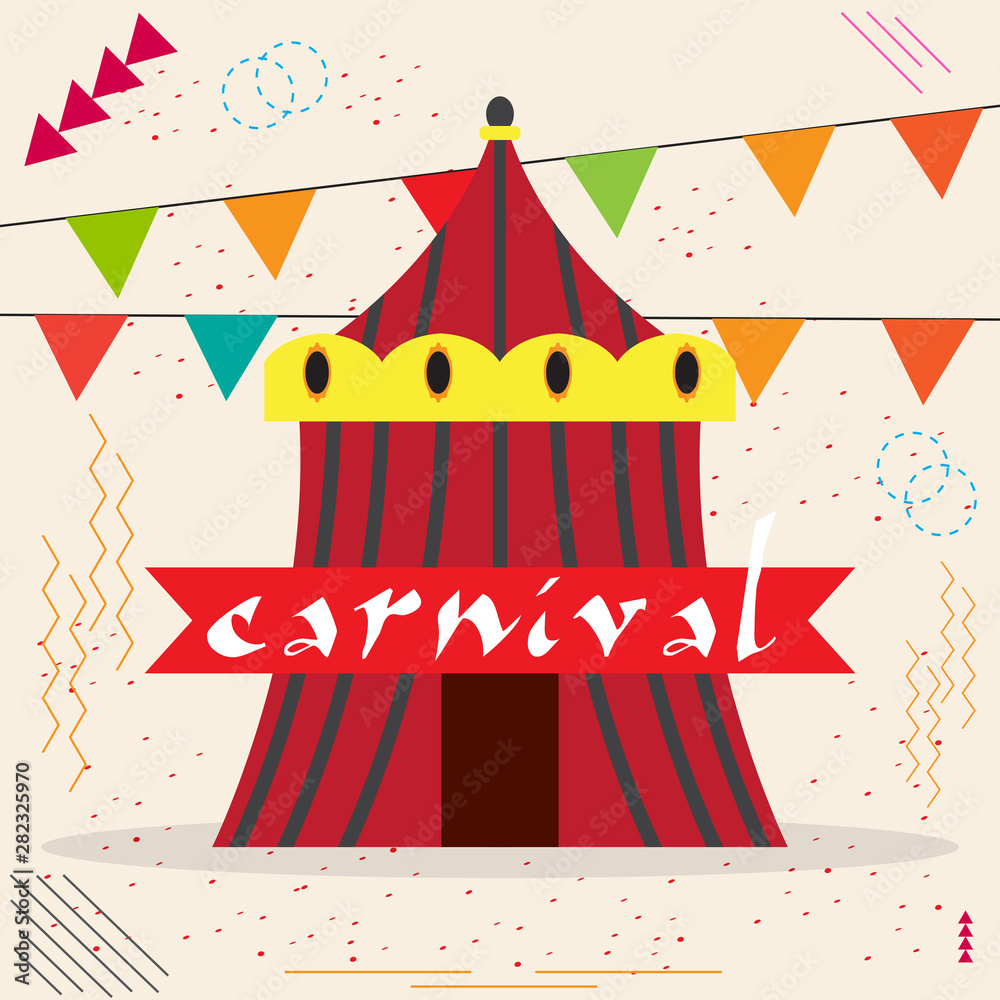Colored carnival poster with a big top and pennants - Vector