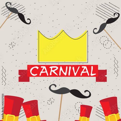Colored carnival poster with a crown, tophats nad moustaches - Vector