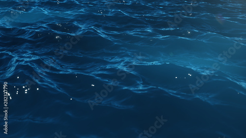 Sea wave low angle view. Ocean water background. Sea or ocean wave close-up view. Beautiful blue clean water. 3D rendering