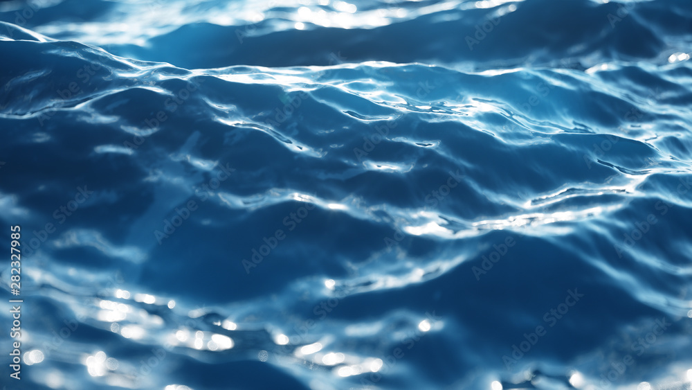 Sea wave low angle view. Ocean water background. Sea or ocean wave close-up view. Beautiful blue clean water. 3D rendering