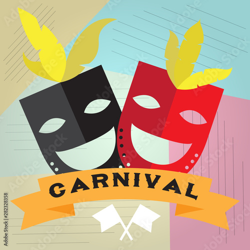 Colored carnival poster with a theater masks - Vector