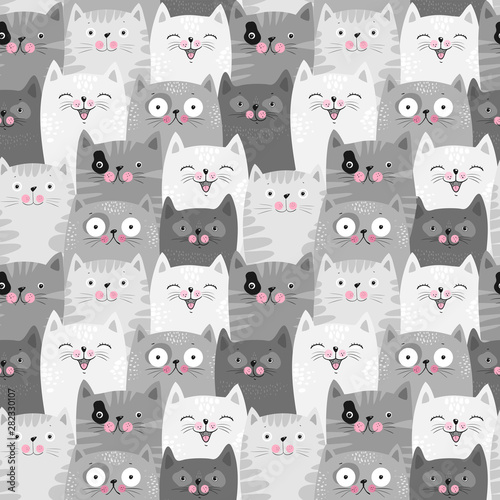 Cute cats, colorful seamless pattern background with cats