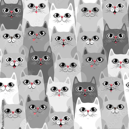Cute cats, colorful seamless pattern background with cats