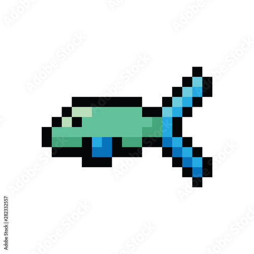 Cute 8 bit neo mint fish vector illustration. Pixel sea life clip art. 