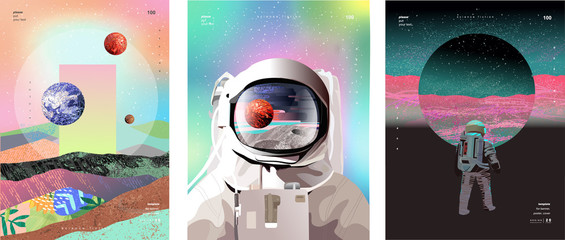Acrylglasbilder Jugendzimmer Astronaut in abstrakter Galaxie Illustration  © Ardea-studio