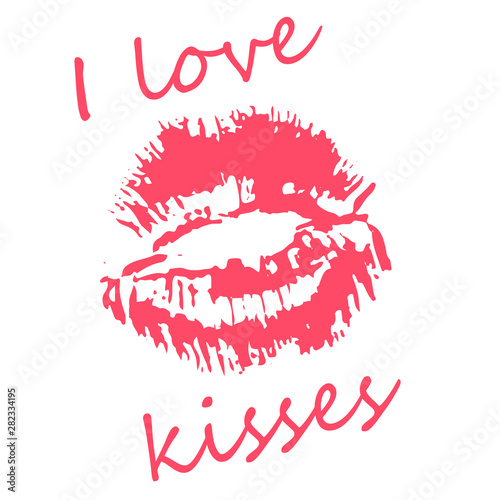 Cute illustration, banner. Postcard with a kiss, lipstick. I love kisses