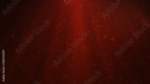 Abstract particles background of shining, sparkling red particles. Beautiful red floating dust particles with shine light. 3D Rendering