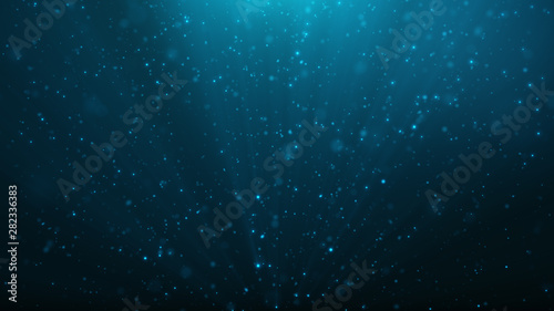 Abstract particles background of shining, sparkling blue particles. Beautiful blue floating dust particles with shine light. 3D Rendering