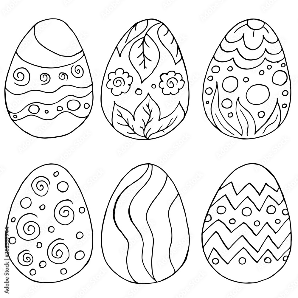 Fototapeta premium Easter illustration. Happy Easter. A set of hand drawings, Easter eggs