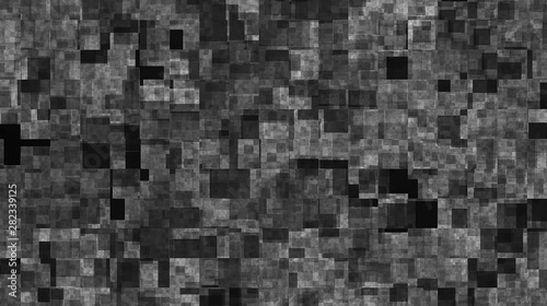 Black and white mosaic background. Squares, geometric graphic animation. © Ser