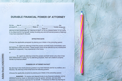 Durable financial Power of Attorney Form or POA document
