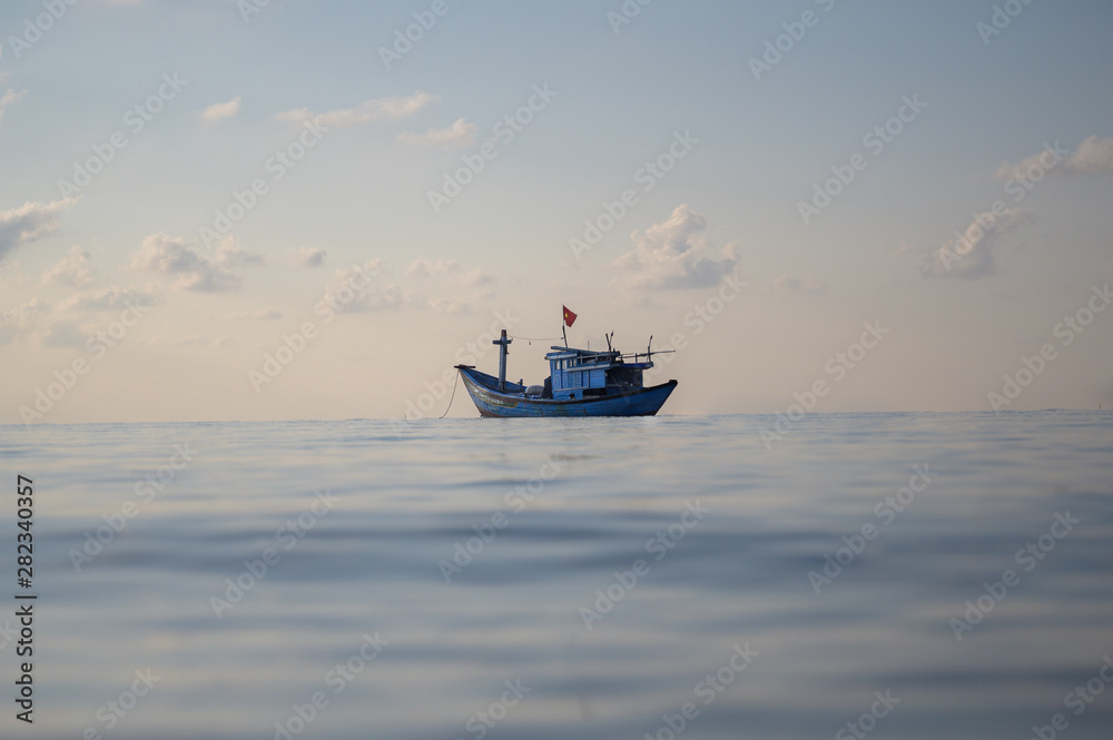 fishing boat on the sea near Con Dao in Vietnam