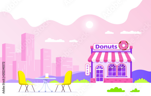 Street cafe, donnuts shop