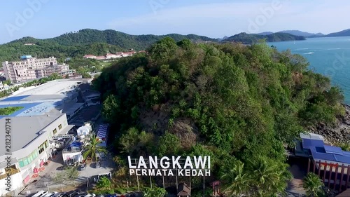 Aerial flight in to Langkawi Permata Kedah sign in Malaysia photo