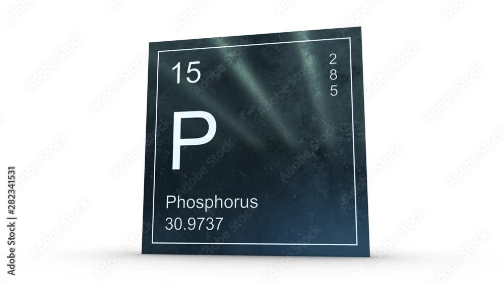 Phosphorus element symbol from the periodic table on metallic square icon 3D animation Phosphorus element symbol from the periodic table on metallic square icon 3D animation