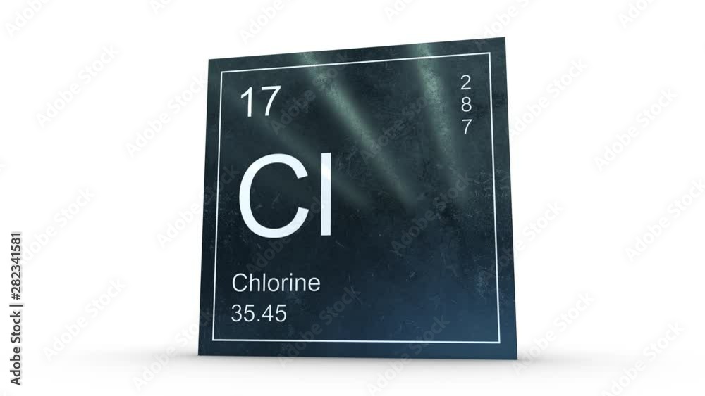 Chlorine element symbol from the periodic table on metallic square icon 3D animation Chlorine element symbol from the periodic table on metallic square icon 3D animation