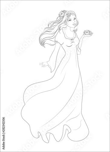 Coloring book princess with flower in a hair