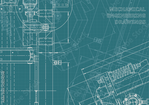 Blueprint, Sketch. Vector engineering illustration. Cover, flyer, banner, background. Instrument-making drawings. Mechanical engineering drawing. Technical illustrations, backgrounds. Scheme, plan