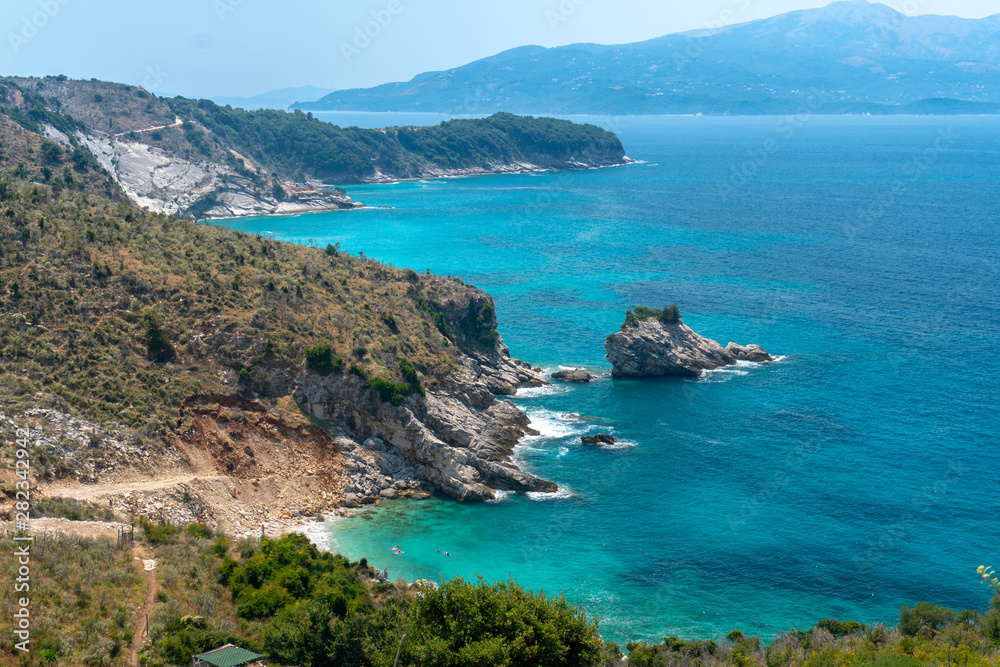 Beautiful seascape. Beach on coast of Sea in Albania, Ksamil, near Greece island Corfu