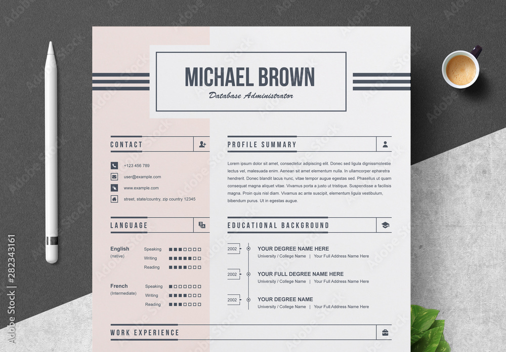 Modern Resume Template Layout Stock Template | Adobe Stock