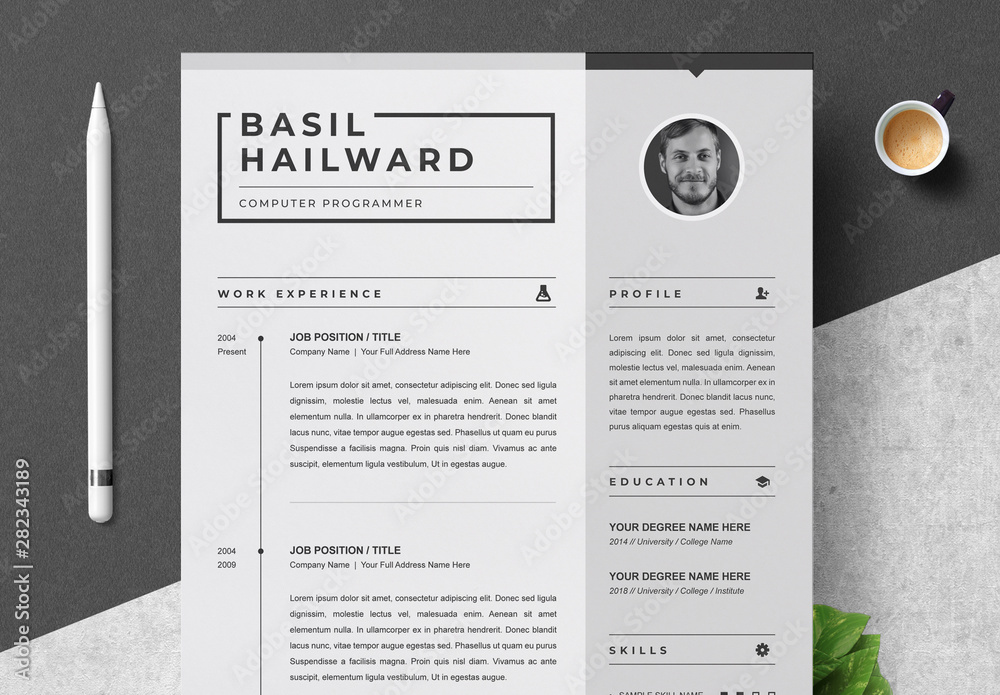 Resume Layout with Dark Gray Sidebar Stock Template Adobe Stock