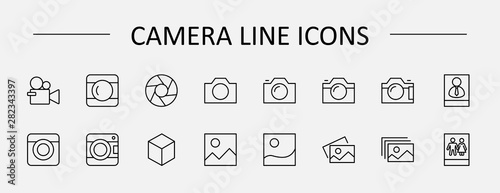 Set of Cameras and photo, vector line icons. Contains symbols of portraits and family photos and much more. Editable Stroke. 32x32 pixels
