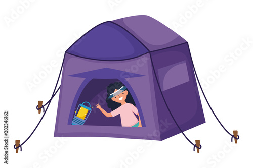 Tent and woman cartoon vector design