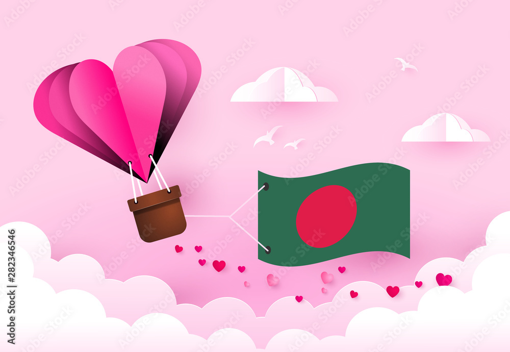 Obraz premium Heart air balloon with Flag of Bangladesh for independence day or something similar