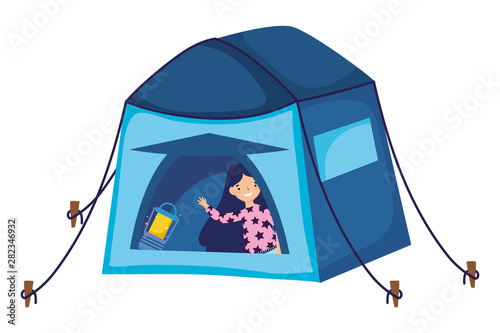 Tent and woman cartoon vector design