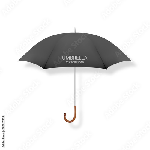 Vector 3d Realistic Render Black Blank Umbrella Icon Closeup Isolated on White Background. Design Template of Opened Parasol for Mock-up, Branding, Advertise etc. Front View