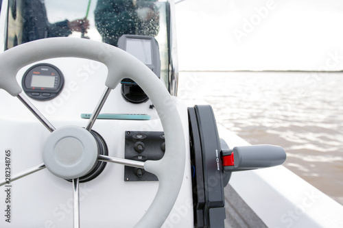 Motor Boat Steering Wheel and Gear Lever