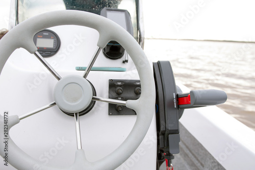 Motor Boat Steering Wheel and Gear Lever