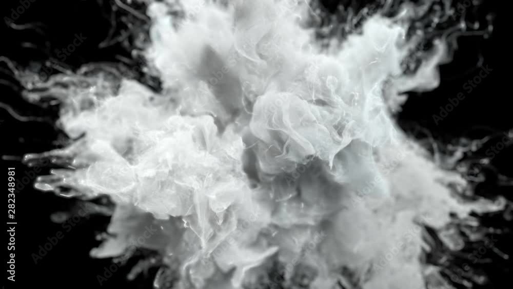 Color Burst - white smoke powder explosion fluid ink paint particles slow motion alpha matte isolated on black