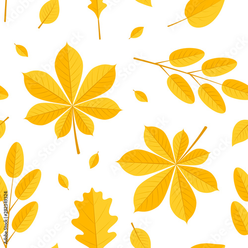 Colorful leaves in flat style, seamless pattern