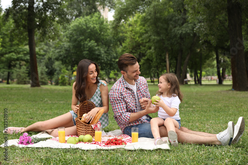 Happy family having picnic in park on summer day © New Africa