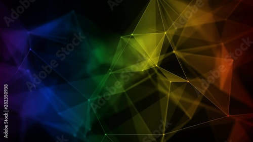 colorful iridescent rainbow abstract digital nodes and polygon connection paths within network or system of networks animation for visuals vj light presentations motion background Loop photo