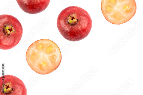 Psidium cattleianum - Strawberry guavas. White background