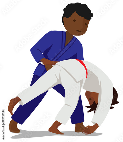 Black children are practicing, defending skills in uniform